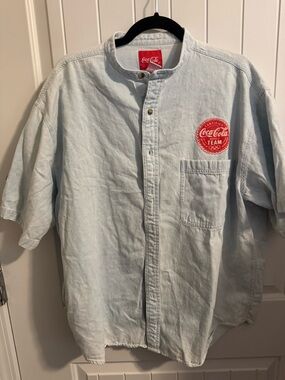 Vintage Coca Cola/Olympic Light Blue Short-Sleeve Button Shirt